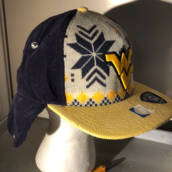 West Virginia University Mountaineers NCAA Dog Ear Down Flap Strapback Hat Cap - Picture 4 of 7